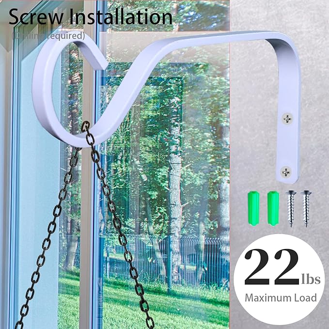 4-Pack Window Bird Feeder Hook, Strong Hanger with Traceless Adhesive & Screws, Window Mounted Load-Bearing Hook for Bird Feeders, Wind Chimes, Plants (White)
