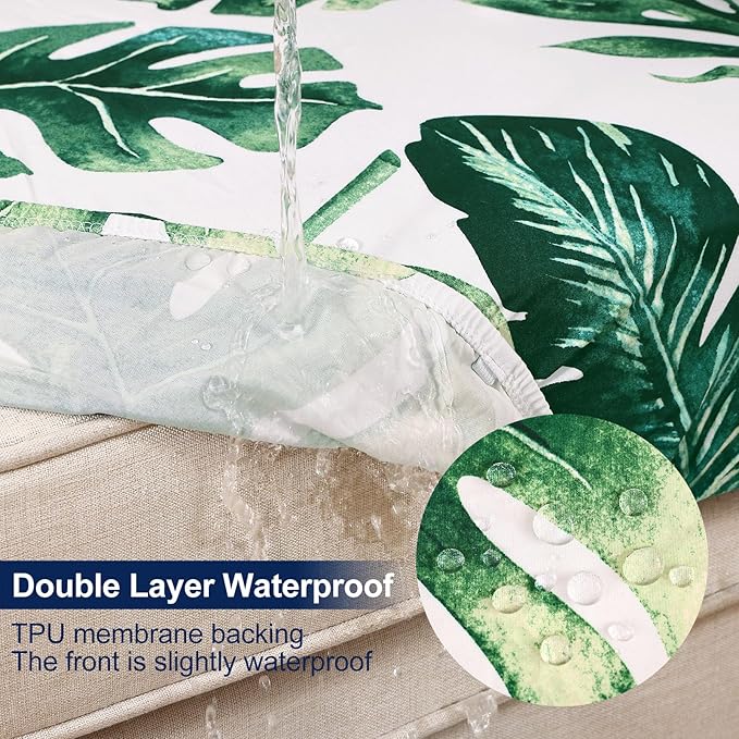 Smiry Waterproof Patio Cushion Covers, Stretch Outdoor Couch Slipcovers Replacement Washable Furniture Protector Sofa Chair Seat Cover for Dogs and Pets (4 Pcs, Green)