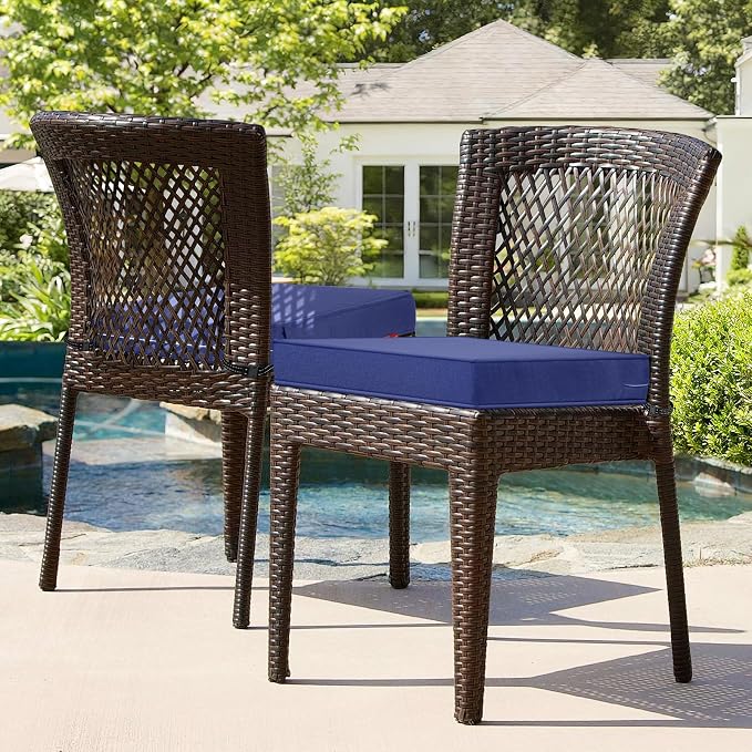 Patio Chair Cushions 24x24 Inch, Water Repellent Outdoor Seat Cushions with Adjustable Straps, Fade Resistant Replacement Cushions for Garden Deck Sofa Couch, Set of 2, Deep Blue
