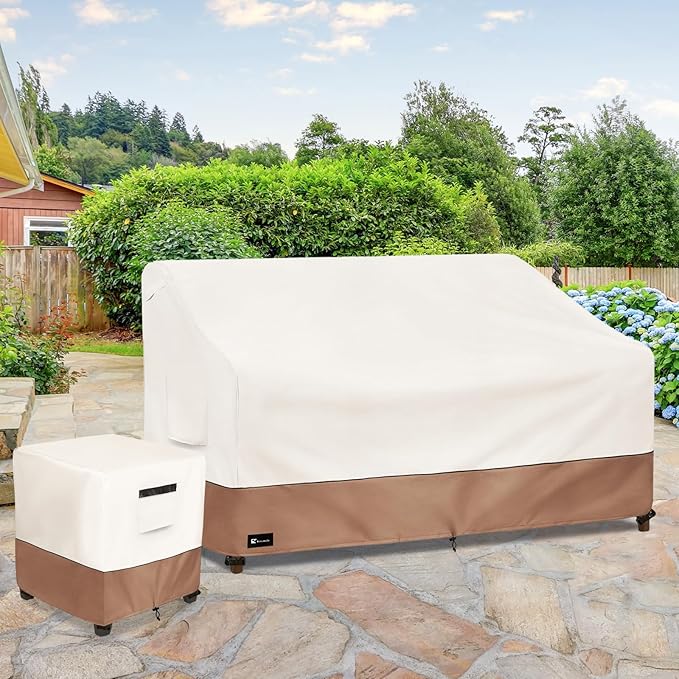 Outdoor Couch Cover for Patio Furniture - Heavy Duty Waterpoof All-Weather 3-Seater Patio Sofa Cover, 58"x32"x31" (Beige) ﻿