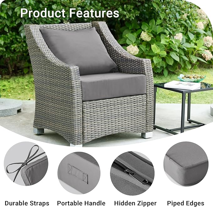 IPYNBAP Outdoor Cushions for Patio Furniture,Outdoor Seat Cushion Set 24 x 24 x 5.75 Inch,Waterproof & Fade Resistant Outdoor Chair Cushions,Deep Patio Chair Cushion with Removable Cover,Dark Grey