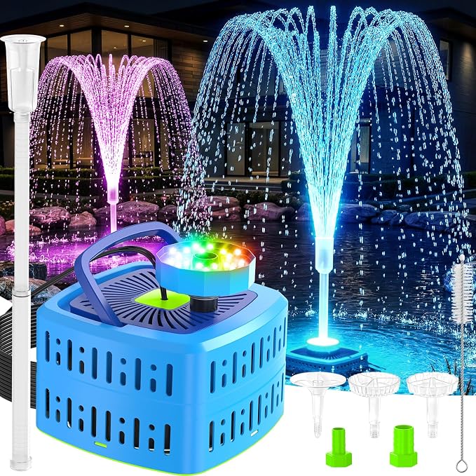 Pond Filter Pumps with Lights, 800GPH Pond Pump with Filter Fountain Kit,130W Pond Filter System with Pump Filter Kit, Koi Pond Filters for Outdoor Pond Water Features(Corded Electric)-Green