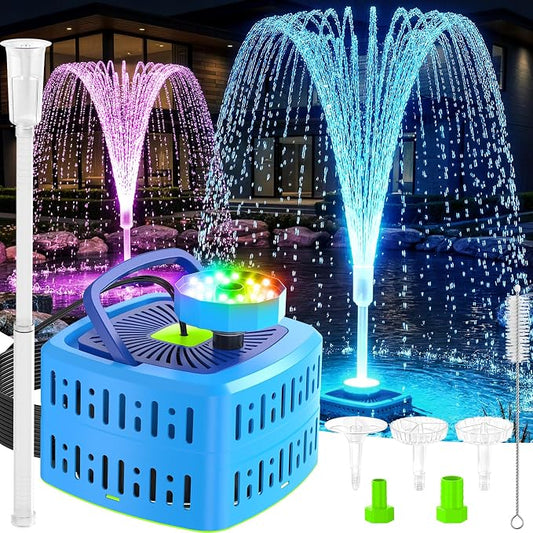 Pond Filter Pumps with Lights, 800GPH Pond Pump with Filter Fountain Kit,130W Pond Filter System with Pump Filter Kit, Koi Pond Filters for Outdoor Pond Water Features(Corded Electric)-Green