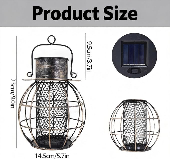 Heavy Duty Metal Bird Feeder for Outside, Retro Lantern Shape,Squirrel Proof Bird Feeder for Wild Birds,Solar Lantern for for Garden Decor,Unique Gifts for Mom, Grandma (Bronze)
