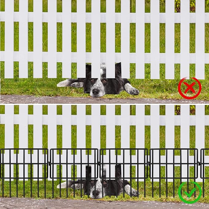 Getlay Garden Fencing Animal Barrier 36ft(L)×16in(H), 32Panels No Dig Fence, 1.5"Gap Underground Critter Barrier for Decks, Pet Dog Digging Fence Barrier. Rust-Proof Metal Black Fence Stakes