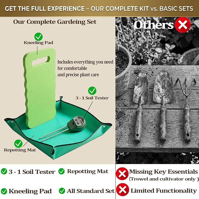 10PCS Heavy-Duty Garden Tools Set for Beginners - Rust-Proof Aluminum Garden Kit with Soil Tester, Repotting Mat & Kneeling Pad, Perfect Gardening Gift for Women, Mom & Beginners