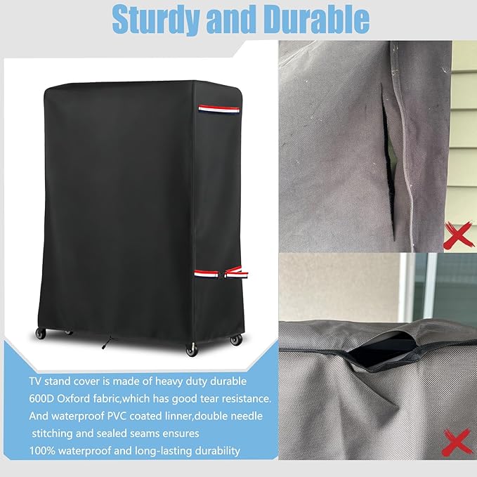 59 Inch Waterproof Outdoor TV Trolley Cover,Heavy Duty 600D Rolling TV Stand Cover with Zipper for 60-65 Inch TV,Patio TV Protector Covers for Portable TV Stand On Wheels,59"Lx15"Wx55"H