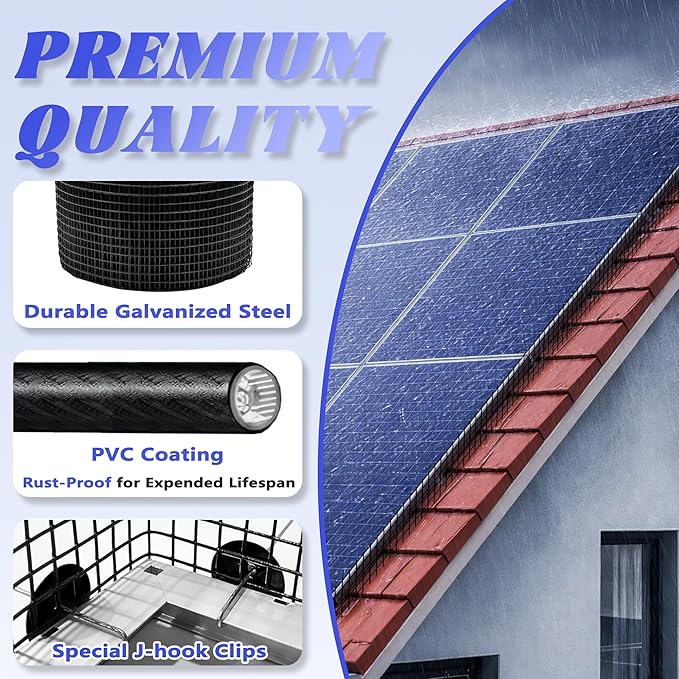 PROLEE 6 Inch X 100FT Solar Panel Bird Guard, Anti-Rust Critter Guard with 100 Fastener Clips Rooftop Solar Panel Bird Wire Screen, Removable Without Damage(6 Inch x 100 Feet)