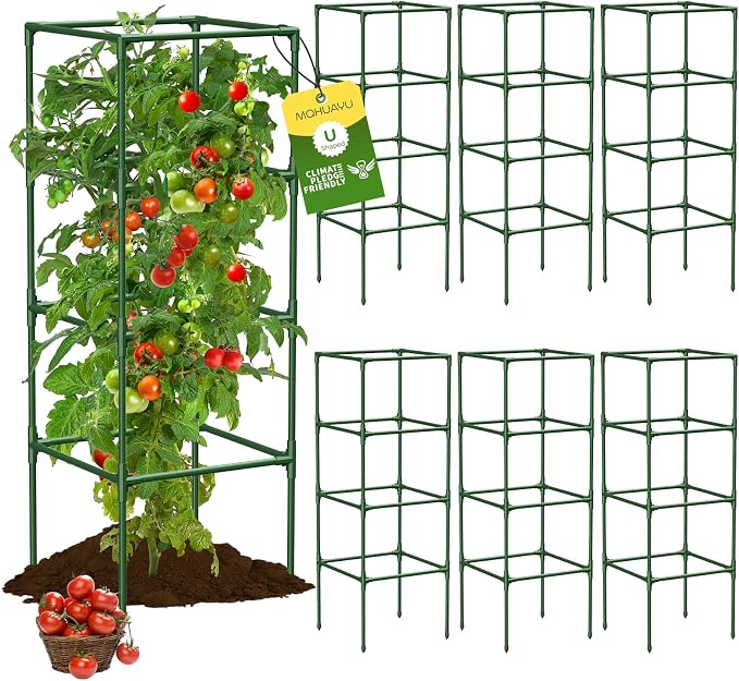 6 Pack Tomato Cages, 41.7" H Square Tomato Plant Stakes Support Cages Trellis for Garden Climbing Vegetables Flowers Fruits,Extra Bold
