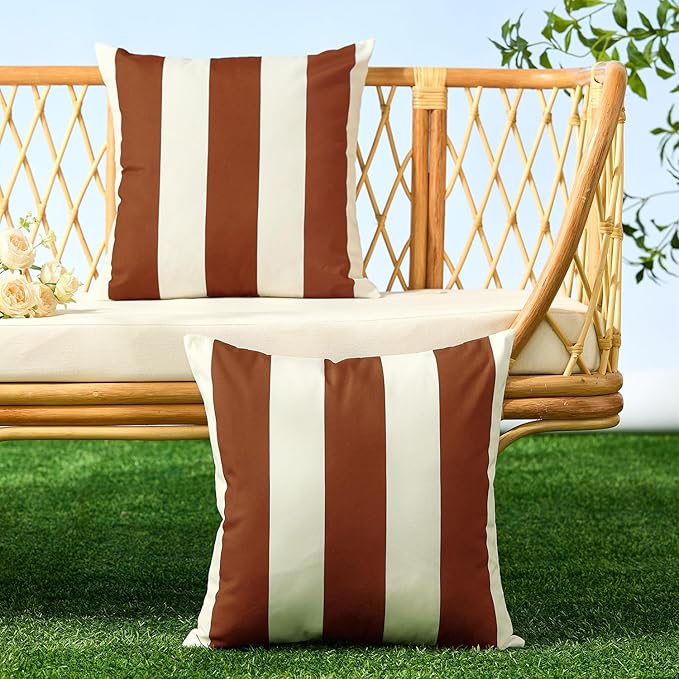 Allorry Outdoor Pillow Covers 16x16 Set of 2 Rust Striped Decoration Throw Pillow Covers for Spring Fall Outdoor Waterproof Garden Patio Furniture Sofa Bed Home Decor JB007-J16