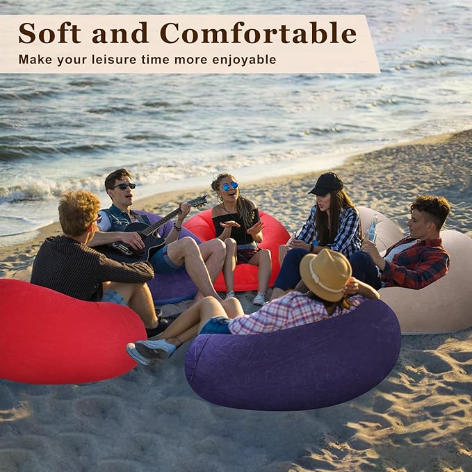 Realspring Inflatable Bean Bag Chairs Outdoor Blow up Camping Chairs Inflatable Lazy Sofa Folding Portable Bean Bag Loungers Couch for Movie Night(Coffee,Blue,Red,12 Pcs)