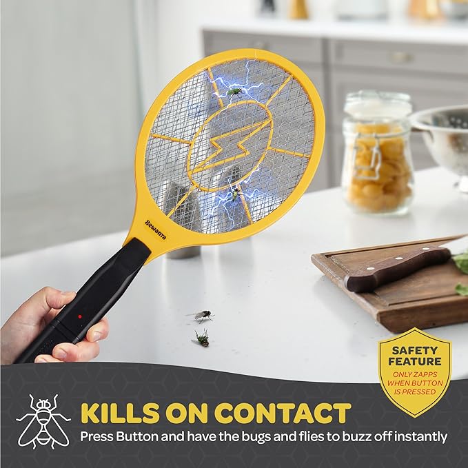 Electric Fly Swatter Handheld Bug Zapper Racket for Indoor/Outdoor - Powerfull 1500 Volt Instant Flies/Bug & Mosquito - Portable Fly Zapper Battery Operated (AA Batteries not Included)
