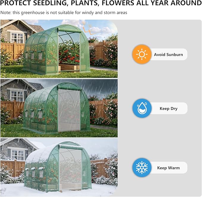12×7×7 FT Greenhouses for Outdoors Heavy Duty, Large Walk in Green Houses for Outside with 6 Ventilated Mesh Windows & Roll-up Door & Reinforced Frame