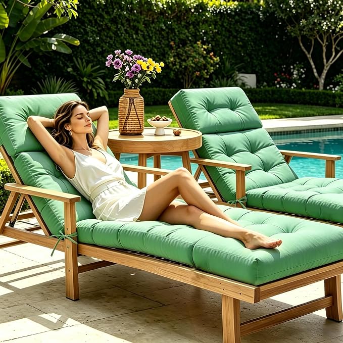 Non-Slip Outdoor Chaise Lounge Chair Cushion, Waterproof 74.4 x 22 x 4.7 Inches Lounge Chair Cushions for Outdoor Patio Furniture with Ties, Pool Chaise Lounge Cushions Replacement, Cyan