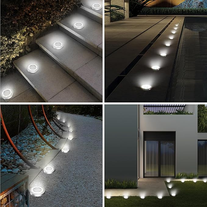 vighep Solar Ground Lights,18 Pack Flat Solar Lights Outdoor Waterproof, Bright LED Solar Disc Lights, 6000K Cool White Landscape Lighting for Outside Yard Garden Pathway Driveway Lawn
