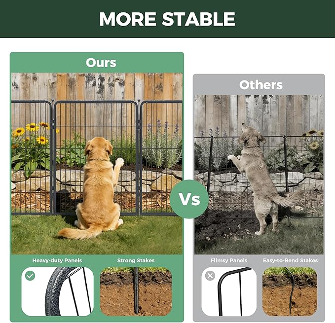 FXW Garden Fence Outdoor for the Yard – 40in(H) x 54.7ft(L) Heavy Duty Metal Animal Barrier for Dog, No Dig Decorative Dog Fence, 24 Panels, Silver