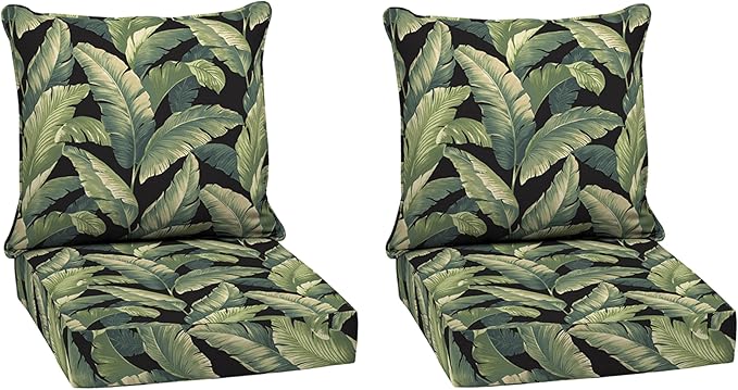 Arden Outdoor Deep Seat Cushion Set (2-Pack), 24 in x 24 in, Weather-Proof, Rain-Proof, Fade Resistant Patio Cushion for Chair, Sofa, and Couch Onyx Cebu