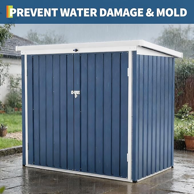 Outdoor Trash Can Storage Box with Lock Latch & Sloped Roof, Outdoor Storage Shed with Galvanized Steel Trash Bin Enclosure for Backyard, Patio & Garden Tool Organization