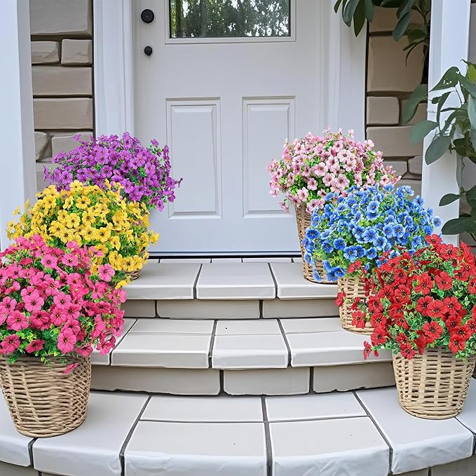 Ouddy Decor 48 Bundles Artificial Flowers for Outdoors Fake Flowers UV Resistant Faux Plastic Plants for Spring Summer Garden Porch Window Box Table Vase Home Indoor Outdoor Decoration, Mixed