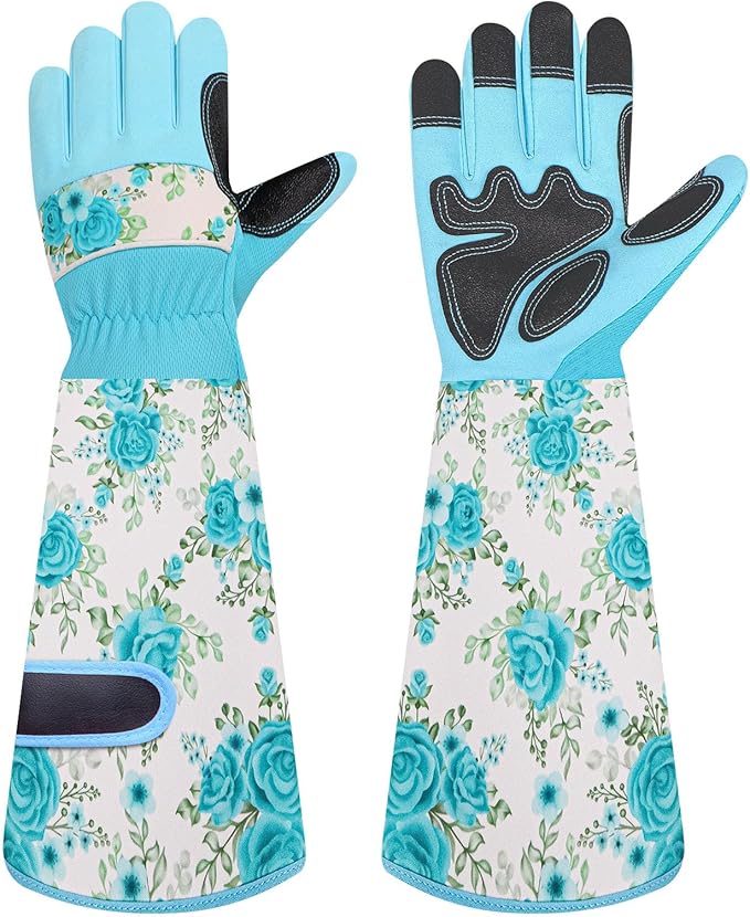 DLY Gardening Gloves, Garden Gloves for Women, long gardening gloves for Garden Work and Yard,Durable and Comfortable(Medium, Light Blue)