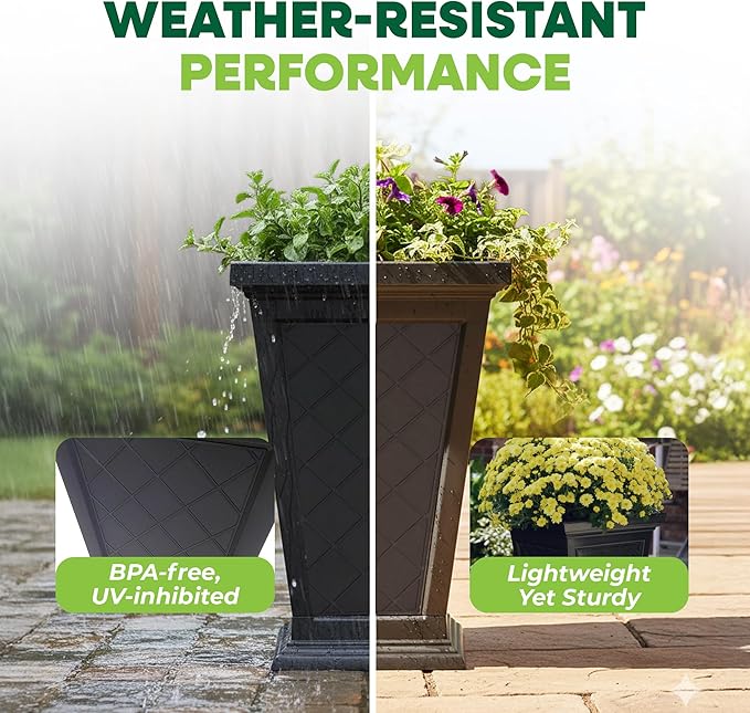 FCMP Outdoor - Modemmo Argyle Self-Watering Planter (2 Pack), Black