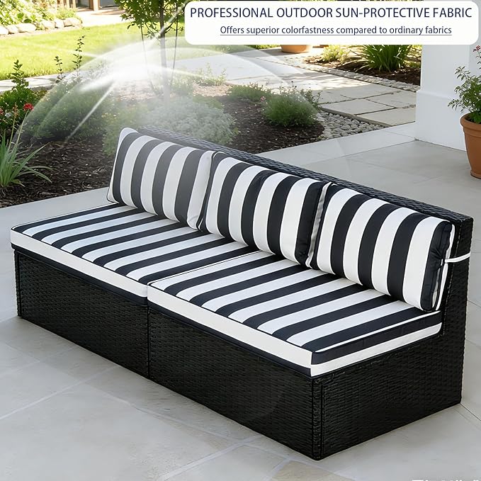 Outdoor Cushion Covers for Patio Furniture, Patio Cushion Covers Replacement with Zipper, Waterproof & Fade Resistant,Only Cover (Black and White Stripes, 25.6Lx25.6Wx4H - Only Covers)