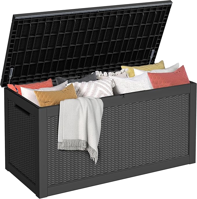 DWVO 320 Gallon XXL Extra Large Deck Box, Resin Outdoor Storage Box, Lockable & Waterproof, Double as Seating, 1000lbs Capacity (Black)