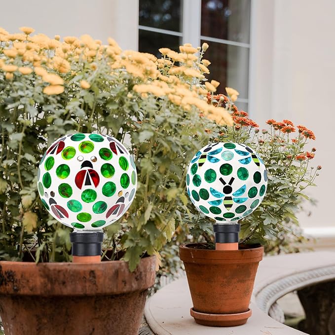 Terracotta Plant Watering Globes Mosaic Self Watering Spikes 2 Pack for Indoor Outdoor Plants Automatic Plant Waterer Plant Watering Devices for Garden Home Decor