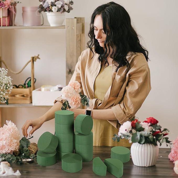 Hahood 48 Pieces Round Floral Foam Blocks 3.15 Inch DIY Flower Arrangement Kit Wet Green Floral Foam Block for Wedding Florist Supplies Wet Dry Flower Party Decorations