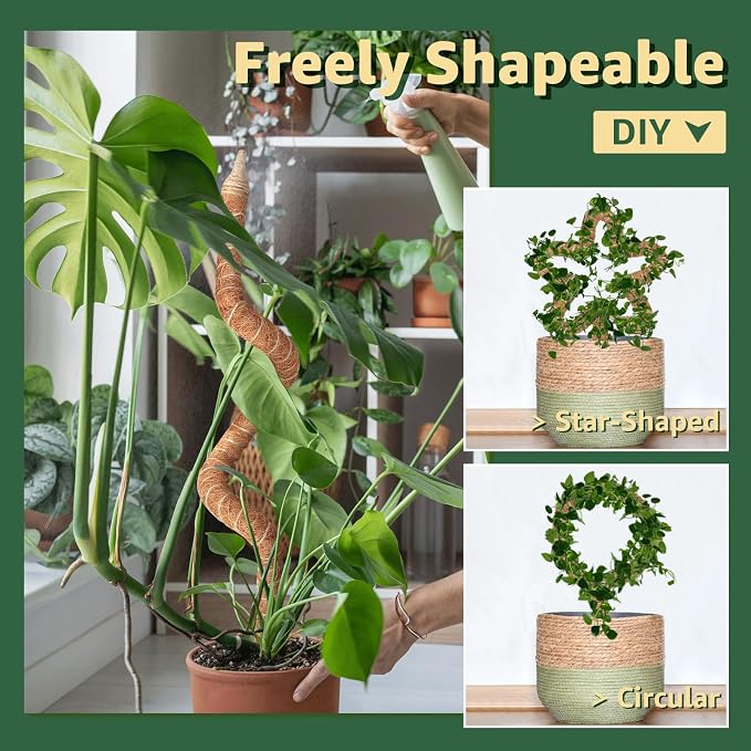 2-Pack 28in Bendable & Sturdy Moss Pole for Climbing Plants, Coco Coir Plant Support Stakes for Monstera, Pothos Vines, Philodendron, Fishbone Cactus & Indoor Tropical Houseplants
