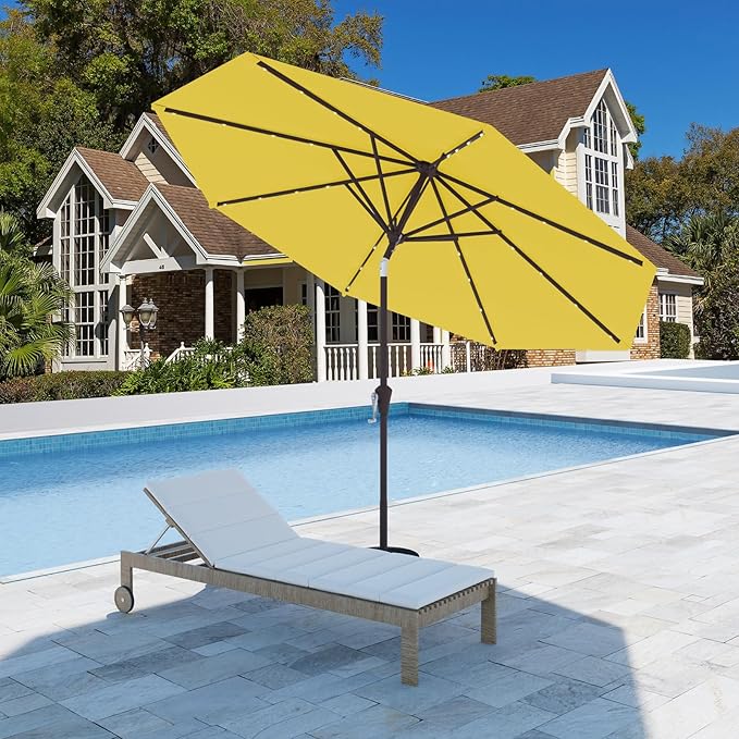 9FT Patio Umbrella with Solar Lights,Outdoor Market Umbrella with Tilt and Crank, LED Lighted Table Umbrella for Garden,Deck,Backyard,Pool,Beach