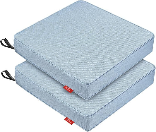 Patio Chair Cushions 24x24 Inch, Water Repellent Outdoor Seat Cushions with Adjustable Straps, Fade Resistant Replacement Cushions for Garden Deck Sofa Couch, Set of 2, Light Blue