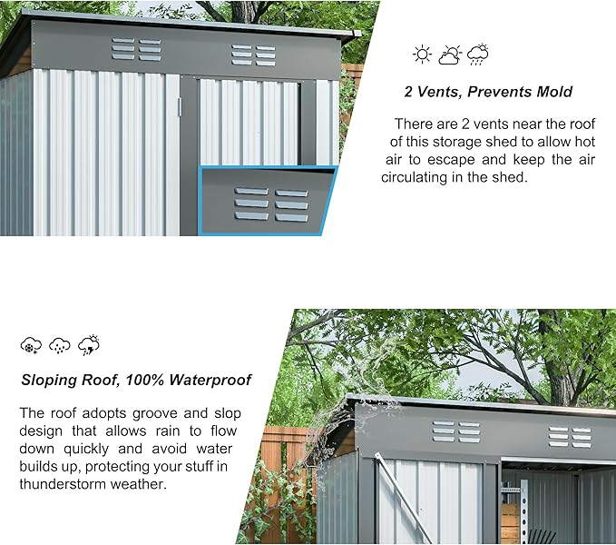 Outdoor Tool Storage Shed with Sloped Roof Super Large Storage Space Excellent Air Ventilation for Bike Trash Can Machine 5X3Ft
