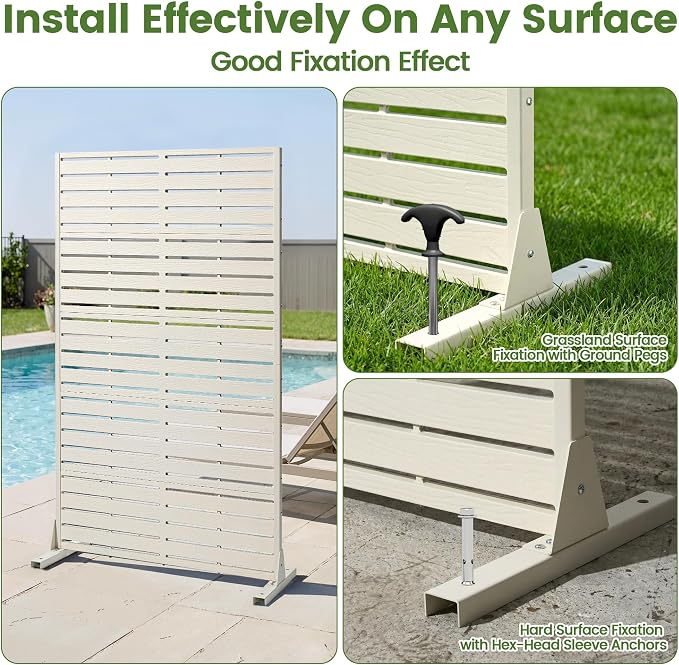 Outdoor Privacy Screen 60" H HDPE Decorative Freestanding Privacy Panel, Sandblasting Louvered Privacy Screens with Stand, Weather-Resistant Panel for Patio, Balcony, Backyard(5 Panels)