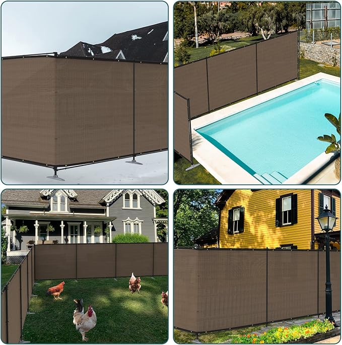 ECOOPTS 6'Hx74'L Privacy Fence Set with Poles and Rails Ground Spikes Fence Kit for Patio Garden Pool Yard (Brown)