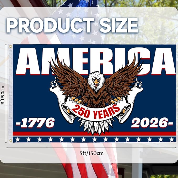 America's 250th Anniversary Flag, 3 Ply Year American Anniversary Flag- Double Sided, 3x5 Ft, 250 Years Birthday Patriotic Decor for Outdoor, Front Door, Porch, Wall (A4)
