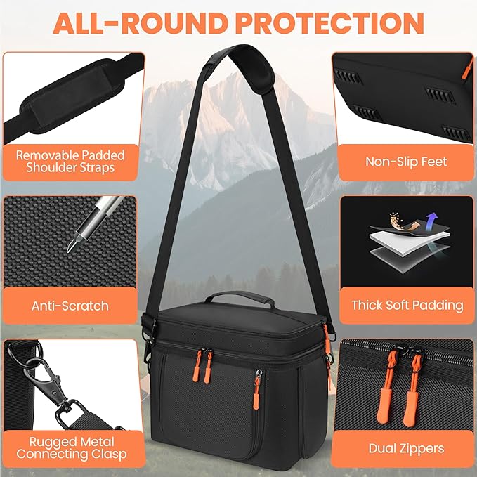 Carrying Case Compatible with BLUETTI EB3A/AC2A/AC2P/Elite 30 V2, Power Station Travel Bag Padded with Multi-pockets for Accessories, Protective Cover Storage Bag with Shoulder Strap & Handle