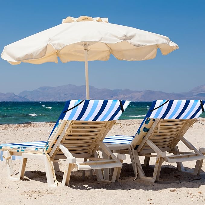 Fumete 2 Pack Lounge Chair Covers 30 x 85 Inch Pool Chaise Lounge Towels Microfiber Beach Chair Towel Portable Striped Outdoor Patio Furniture Cover for Sunbathing Picnic Spa(Blue and Dark Blue)