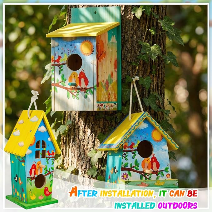 Liliful 8 Pack Birdhouse Crafts for Kids, Wooden Creative DIY Bird House Kits Arts and Crafts Set for Kids and Adults, Spring Birthday Gifts for Toddlers Ages (Holiday Style)