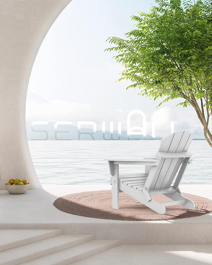 SERWALL Folding Adirondack Chair with Cup Holder for Patio Garden Outdoors Fire Pit- Spanish Gray