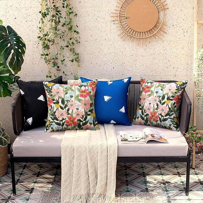 Pyonic Outdoor Pillows Covers Pack of 2 Spring Floral Waterproof Throw Pillow Covers 16X16 inch Outdoor Pillows for Patio Furniture Garden Square Outside Waterproof Pillow