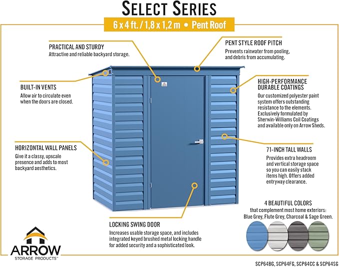Arrow Sheds 6' x 4' Outdoor Steel Storage Shed, Blue