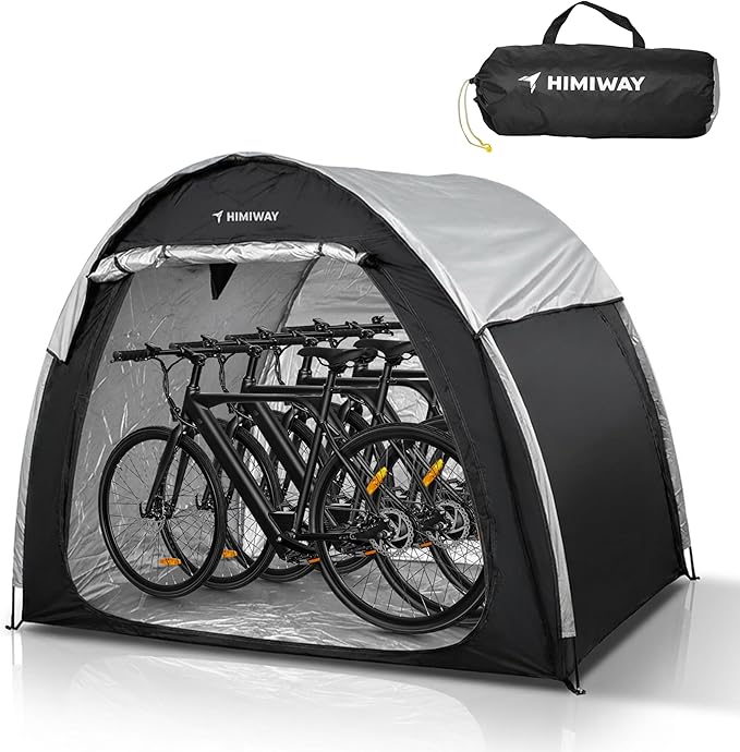 Himiway Bike Storage Shed Tent with Double Doors for 3-4 Bikes PU4000 Silver Coated Waterproof Anti-Dust 210D Oxford Fabric Portable Foldable Outdoor Bicycle Cover Shelter Carry Bag for Home Garden