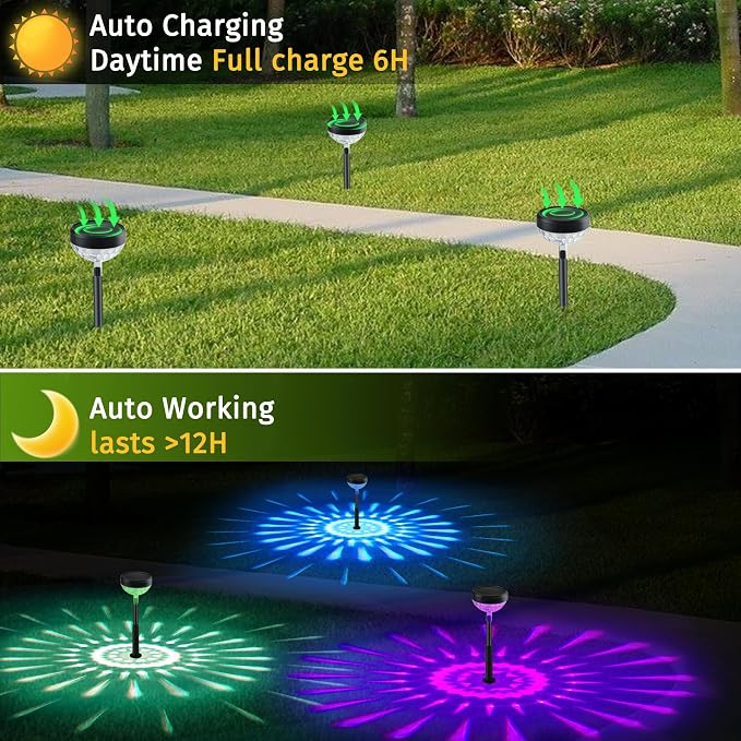 JNOEC 2Pack Solar Pathway Lights Outdoor, Color Changing+8 Fixed Color (Warm White, Cool White, Colored) Solar Lights Outdoor, Bright Solar Powered Garden Light