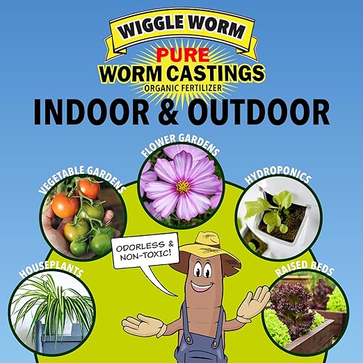 Wiggle Worm 100% Pure Organic Mineral-Dense Worm Castings Fertilizer, 15lbs, Pack of 2 - Improves Soil Fertility and Aeration for Growing Better Houseplants, Vegetables, and More