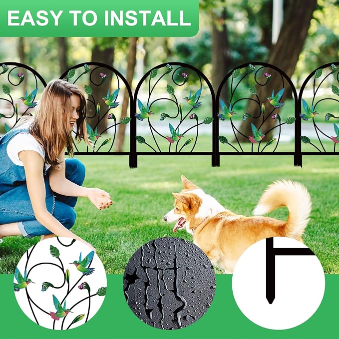 8 Pack Hummingbird Decorative Garden Fence Metal Hummingbird Design Metal Arch Garden Fence Border for Yard Patio Flower Bed Lawn Outdoor Landscape Decoration Animal Barrier Fence for Garden