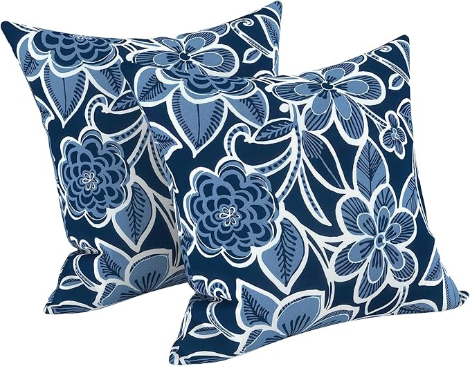 LVTXIII 2 Pack Outdoor Pillow Covers ONLY 18x18 Inch, Water-Repellent Square Decorative Cushion Covers for Patio Furniture, Garden, Sofa, Flower Navy