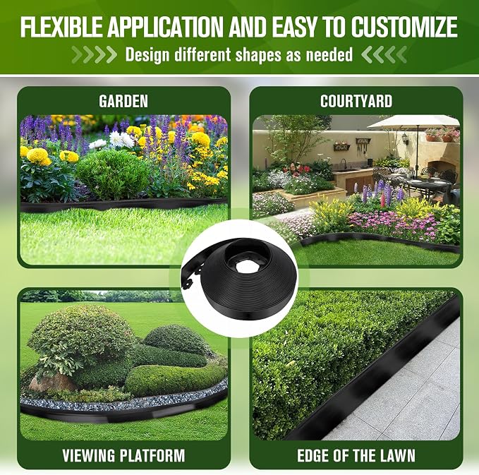 3 Inch Landscape Edging, 3" x 100' Garden Edging, 3 Inch No Dig Edging for Landscaping with 120 Pcs Anchoring Spikes and 5 Pcs Connectors Flexible Landscape Border Edging for Landscaping(Black)