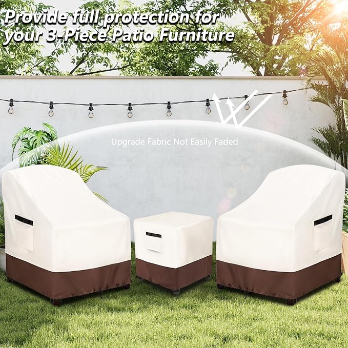 Patio Furniture Covers for 3 Piece Outdoor Bistro Sets,100% Waterproof Outdoor Furniture Cover,Includes 2 Chairs and Coffee Table Cover,Beige & Brown