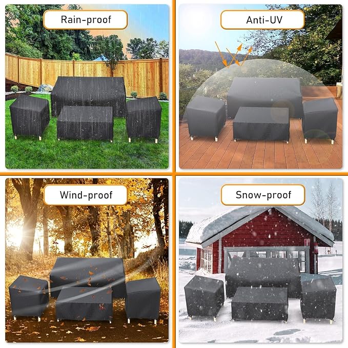 STARTWO Patio Furniture Covers 4-Piece Set for Loveseat, Chairs and Coffee Table, Outdoor Waterproof, Black